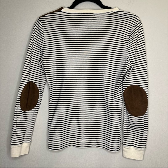 Ralph Lauren Women’s Top Shirt Sz M Striped Faux Suede Elbow Patch Zip Shoulder - Picture 2 of 9